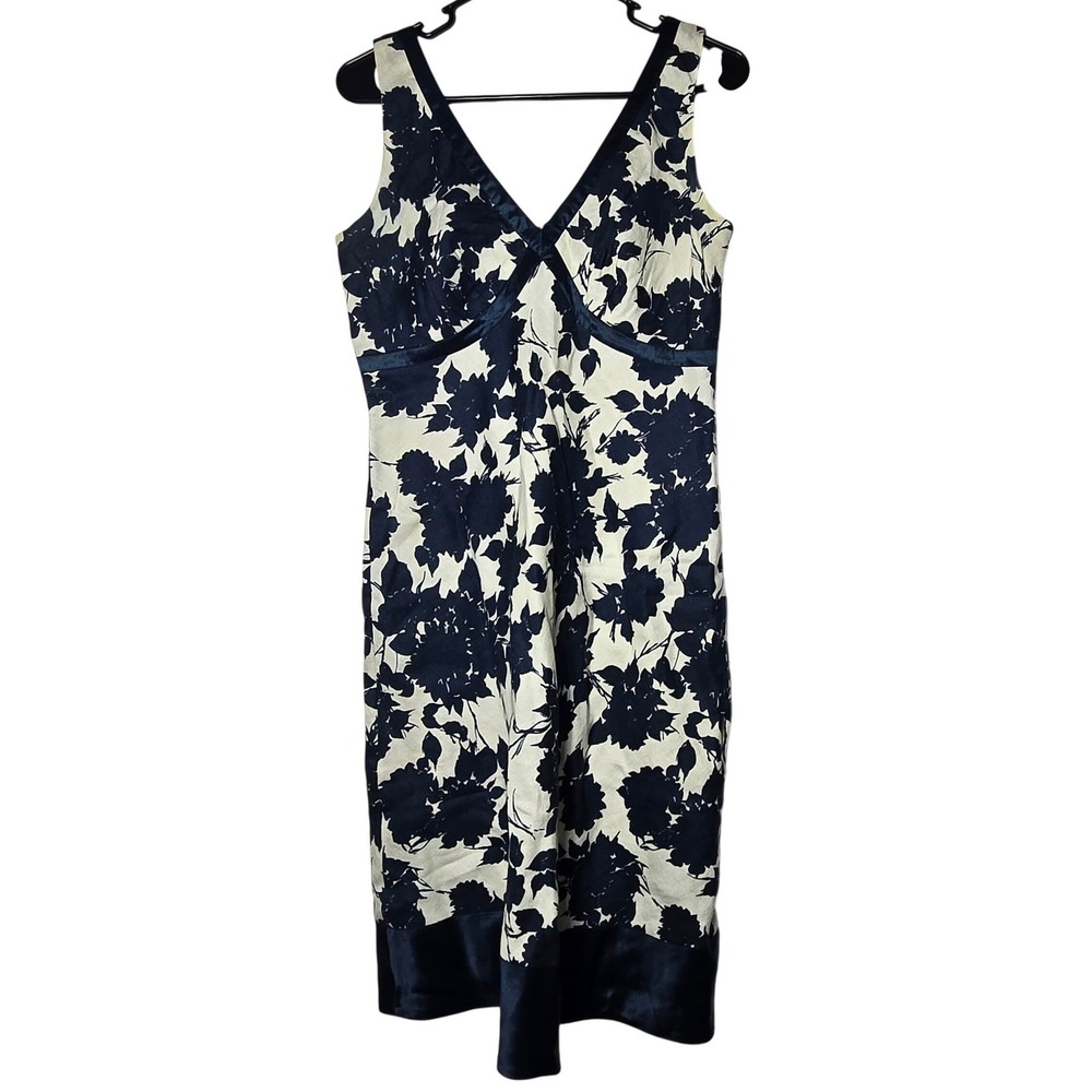 B Moss Blue Floral Linen Sheath Dress 4 Cottage Coastal Summer Preppy Romantic